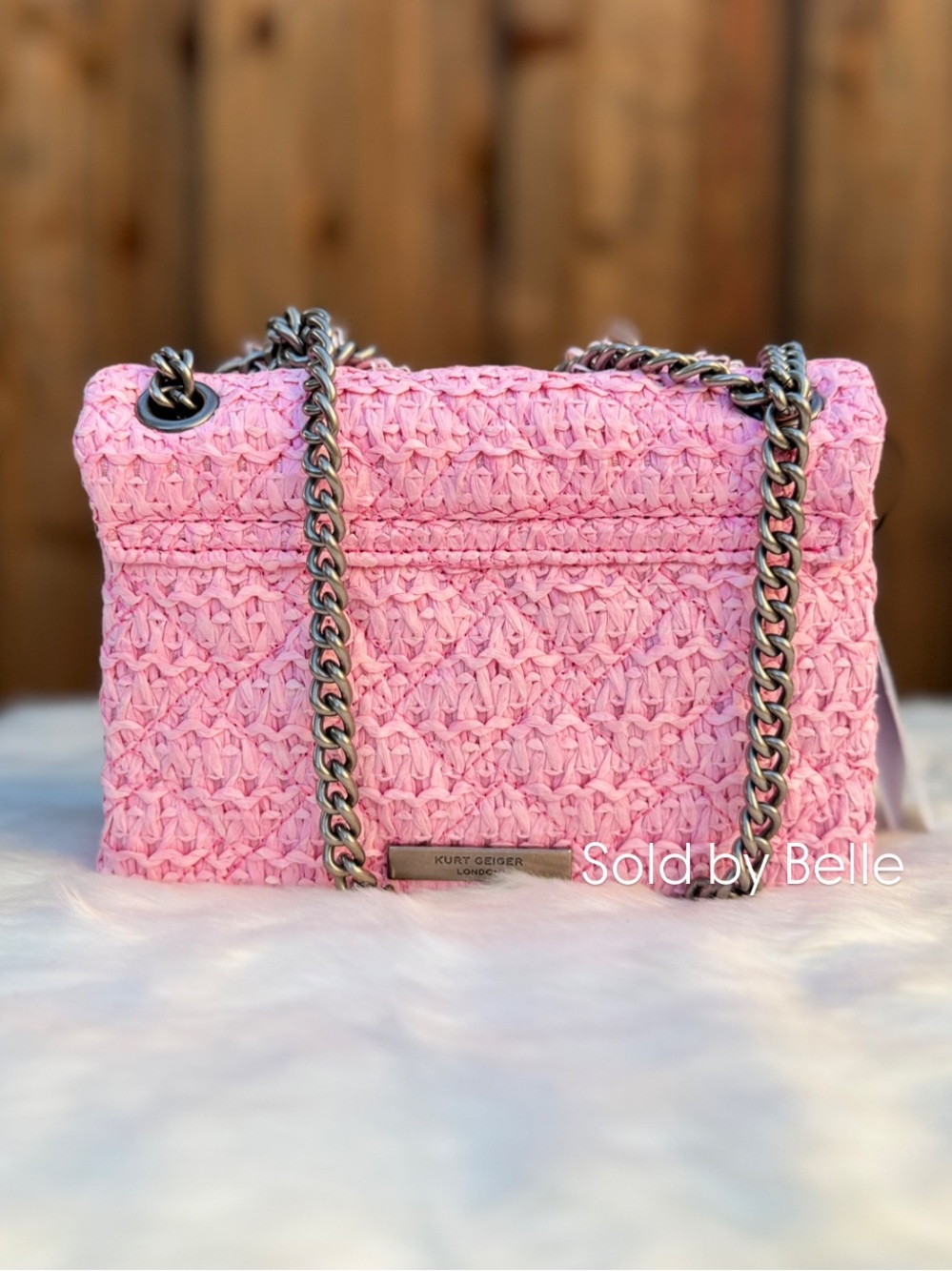 NWT Kurt Geiger Pink Raffia Mini Kensington - Picture 2 of 4